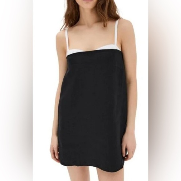 Reformation Lainey Linen mini Dress sz 10 black white - Picture 1 of 7